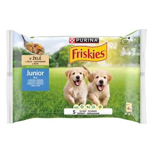 Friskies Dog 4x85g Junior Csirke + Borsó aszpikban Alutasakos kutyaeledel