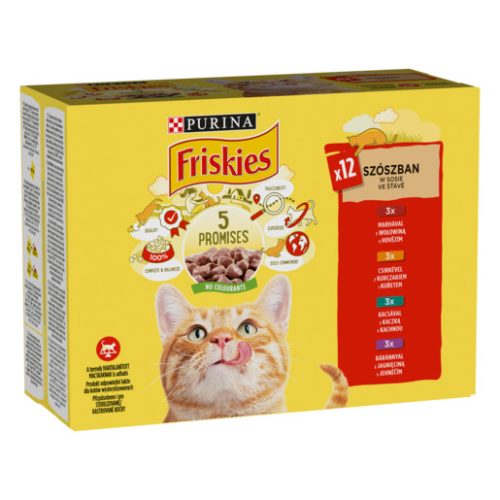 Friskies 12x85g Piros Csirke + Marha + Bárány + Kacsa Alutasakos macskaeledel 081