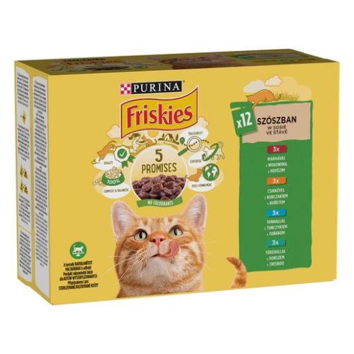 Friskies 12x85g Zöld Marha + Csirke + Tonhal + Tőkehal Alutasakos macskaeledel 077