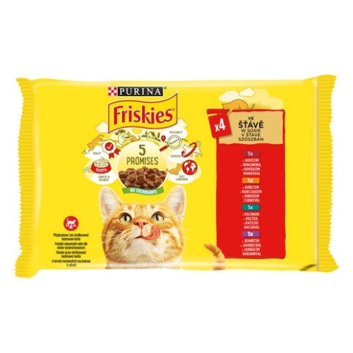 Friskies 4x85g Piros Csirke + Marha + Bárány + Kacsa  Alutasakos macskaeledel