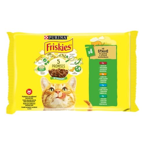 Friskies 4x85g Zöld Marha + Csirke + Tonhal + Tőkehal  Alutasakos macskaeledel