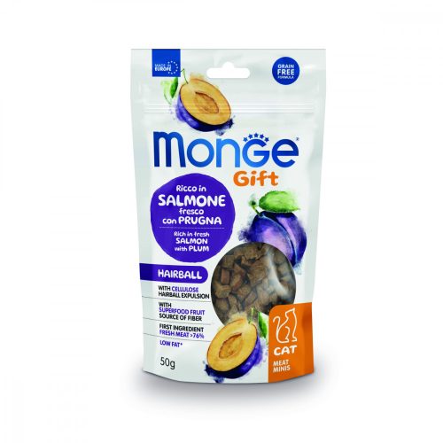 Monge Gift Hairball - Lazac és szilva 50g jutalomfalat macskáknak