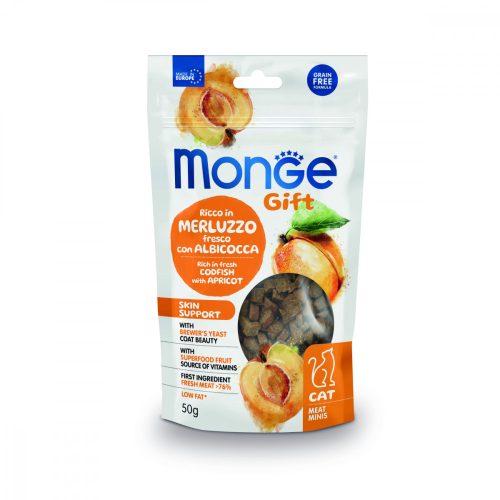 Monge Gift Bőr- és szőrápoló - Tőkehal és sárgabarack 50g jutalomfalat macskáknak