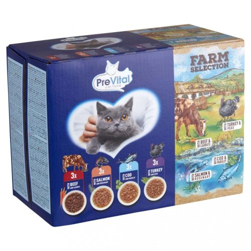 PreVital Farm Selection teljes értékű állateledel felnőtt macskák számára 12 x 85 g